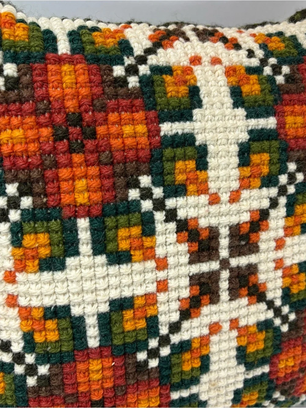 Vtg 60s 70s Completed Bargello Needlepoint Accent Pillow Orange Floral Groovy